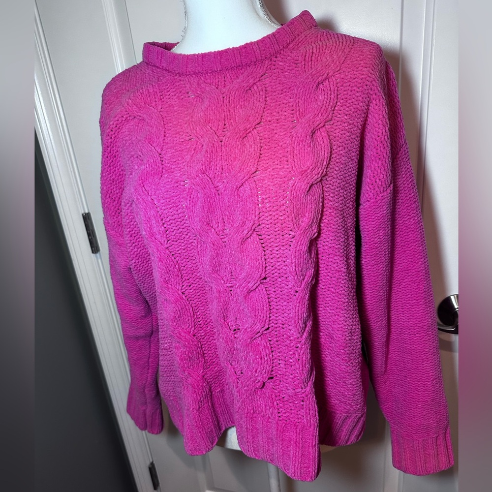 American Eagle Pink Chunky Cable Knit Sweater Plush Cozy Pullover Medium - Picture 4 of 12